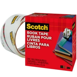 Scotch Book Tape, 2 in. x 540 in., 1 Tape Roll, Clear, School Supplies and College Essentials for Students and Teachers