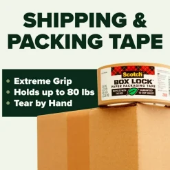 Scotch Box Lock Paper Packing Tape, 8 Tape Rolls, 1.88 in x 25 yd, 3