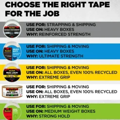 Scotch Box Lock Paper Packing Tape, 8 Tape Rolls, 1.88 in x 25 yd, 3