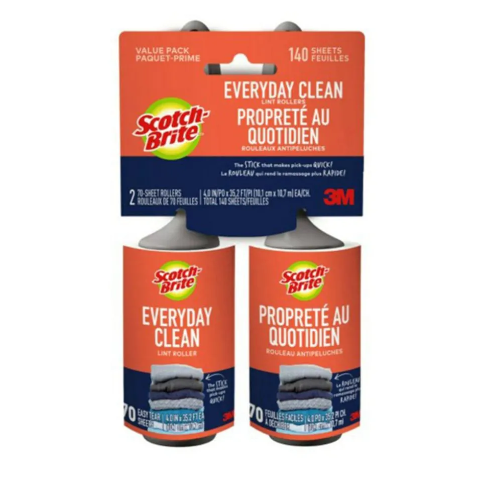Scotch-Brite Everday Clean Lint Roller, 2 Pack, 140 Adhesive Sheets Total, Lint Remover for Pet Hair, Dark Clothes, Furniture, and Dusty Surfaces