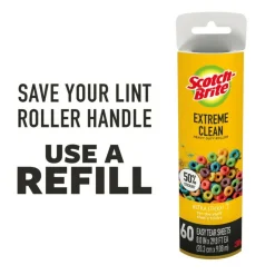 Scotch-Brite Extreme Clean Large Lint Roller, 1 Pack, 60 Adhesive Sheets Total, 50% Stickier, Heavy Duty for Removing Debris and Pet Hair on Clothes