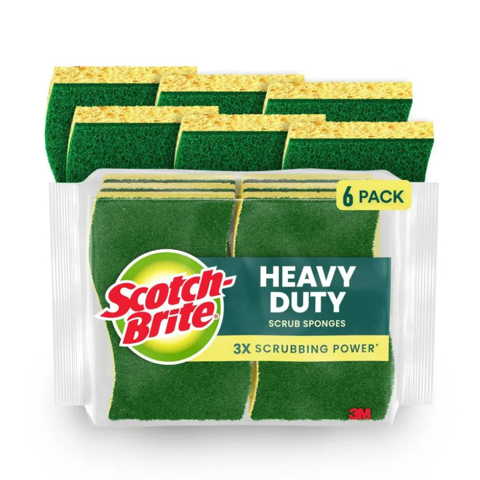 Scotch-Brite Heavy Duty Sponges, 6 Scrubbing Sponges, Great For Washing Dishes and Cleaning Kitchen