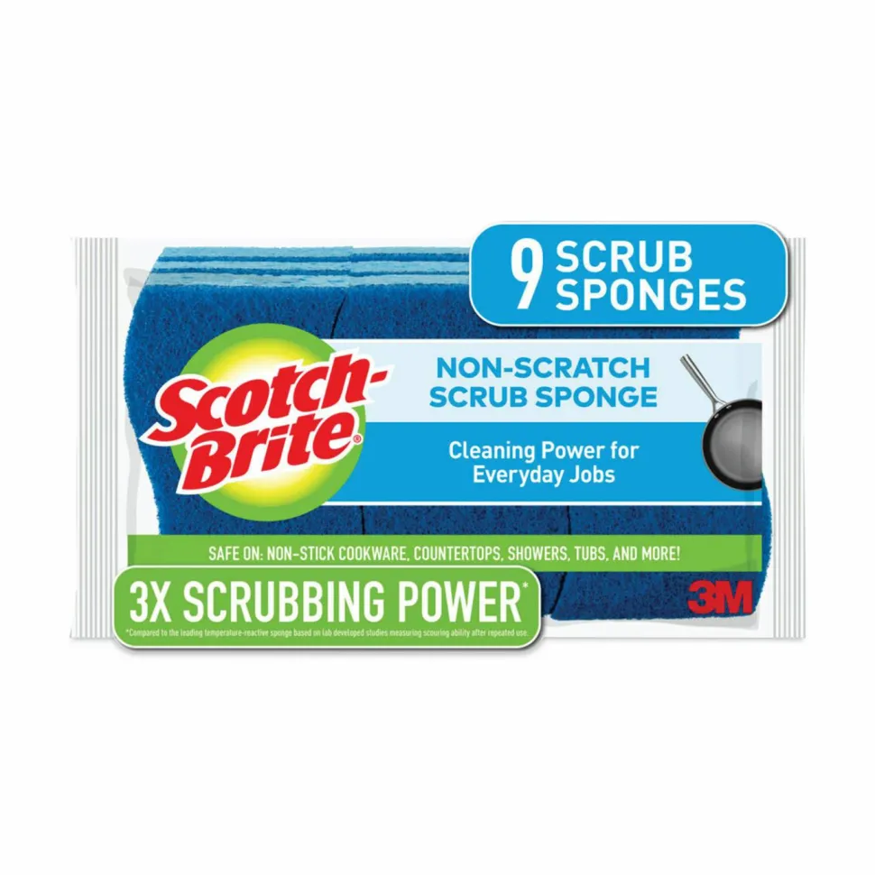 Scotch-Brite Non-Scratch Multi-Purpose Scrub Sponge, 4.4 x 2.6, 0.8" Thick, Blue, 9/Pack