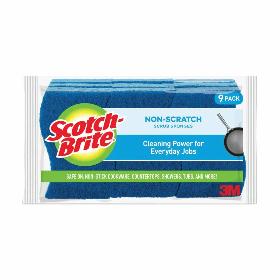 Scotch-Brite Non-Scratch Multi-Purpose Scrub Sponge, 4.4 x 2.6, 0.8" Thick, Blue, 9/Pack