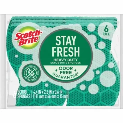 Scotch-Brite Scrub Dots Heavy-duty Scrub Sponge, 2.5"H x 6.2"W x 4.7"D, 6 Pack, 4 / Carton, Green