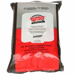 Scotch-Brite Stainless Steel Hood Degreaser Wipes, 1-Ply, 9 x 12, Unscented, White, 30 Wipes/Pack, 6 Packs/Carton