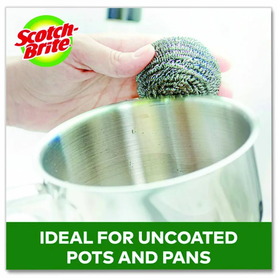 Scotch-Brite Stainless Steel Scrubber, Silver, 12/Carton