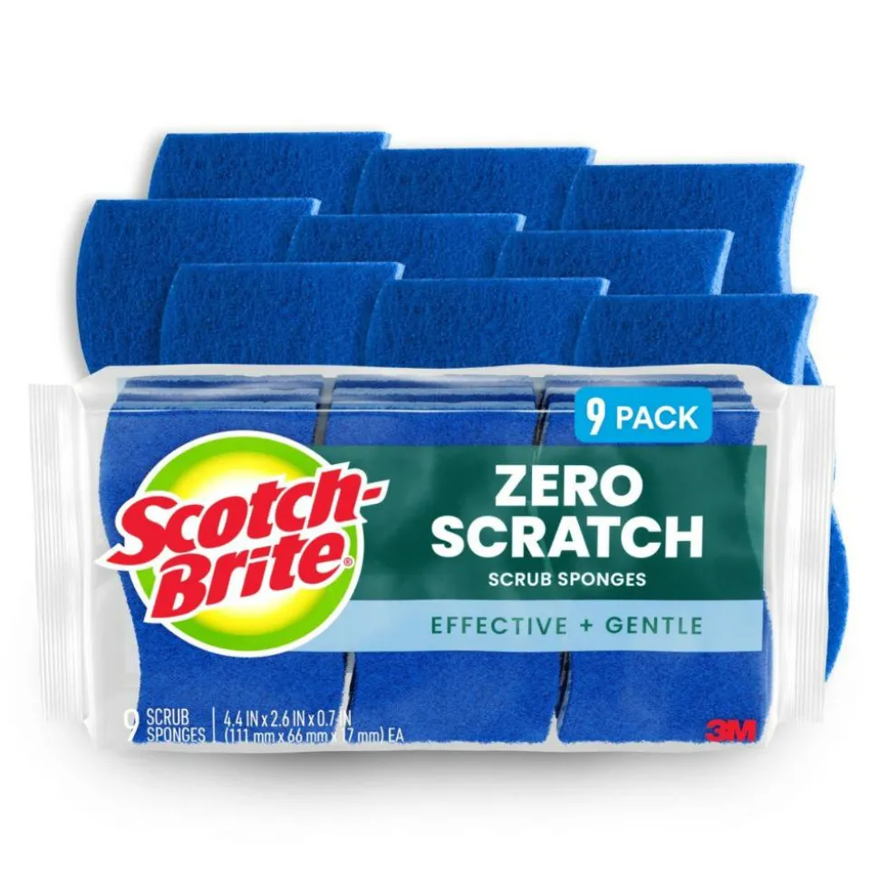 Scotch-Brite Zero Scratch Scrub Sponge, 9 Pack Scrubbing Sponges, Great For Washing Dishes and Cleaning Kitchen