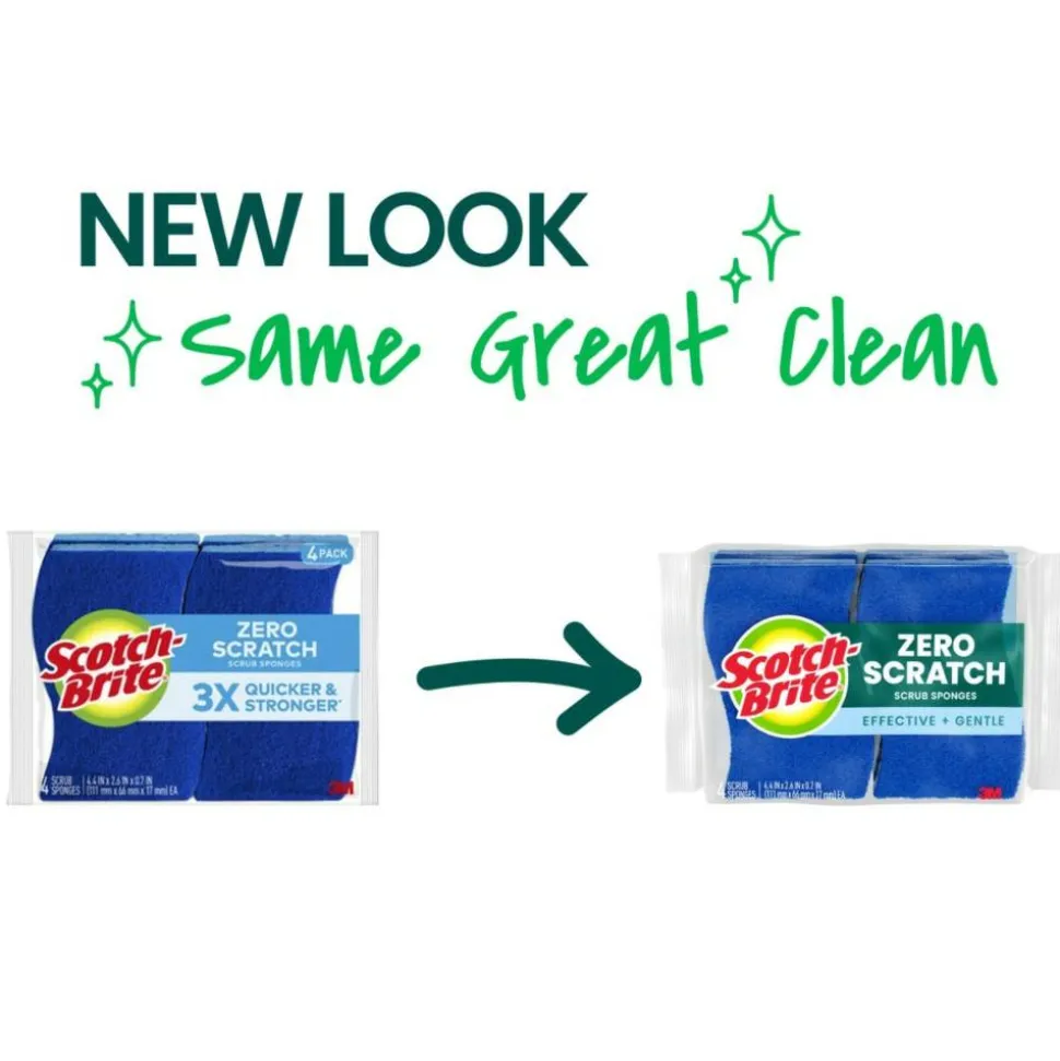 Scotch-Brite Zero Scratch Scrub Sponge, 3 Pack Scrubbing Sponges, Great For Washing Dishes and Cleaning Kitchen