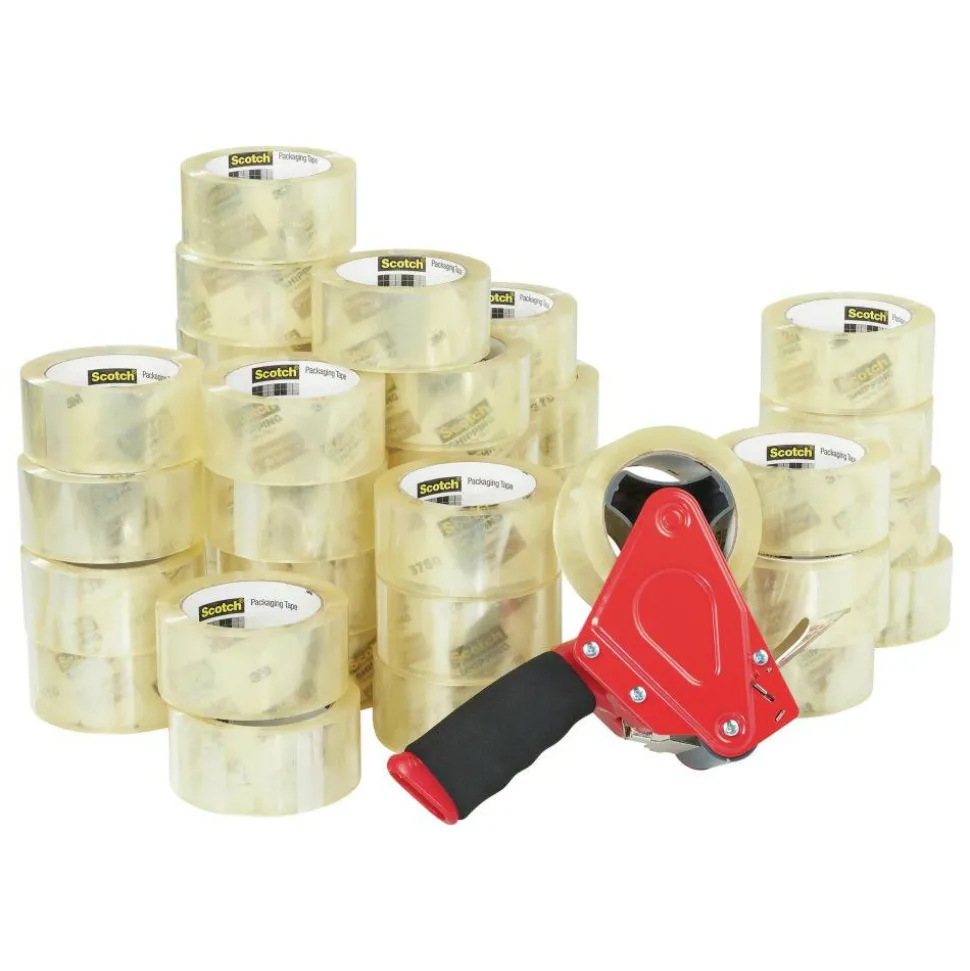 Scotch Commercial Grade Shipping Packing Tape, 36 Tape Rolls with 1 Dispenser, 1-7/8 in x 54.6 yd, 3" Core, Designed - 3750CS