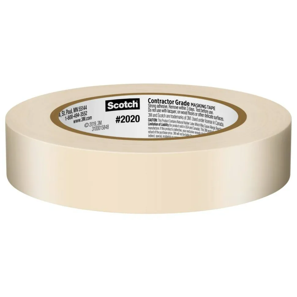 Scotch Contractor Grade Masking Tape, Removable, 9 Tape Rolls, 0.94 in x 60.1 yd, 3" Core, White