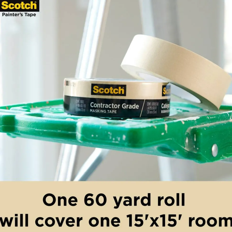 Scotch Contractor Grade Masking Tape, Removable, 9 Tape Rolls, 0.94 in x 60.1 yd, 3" Core, White