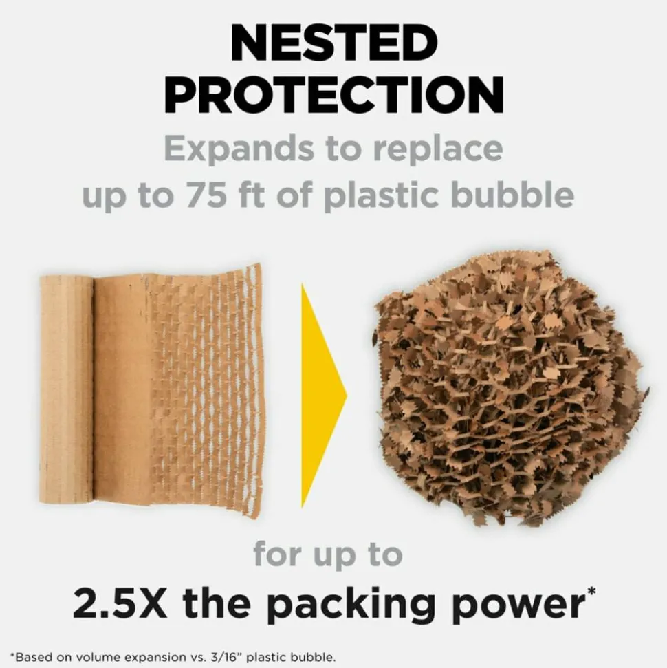 Scotch Cushion Lock Protective Wrap, 12 in x 175 ft, 1 Roll, 100% Recycled Paper, Honeycomb Packing Paper, Alternative for Bubble Cushion Wrap, Brown