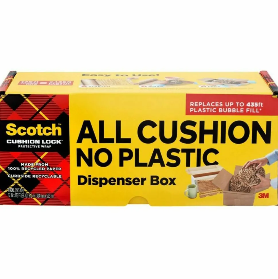 Scotch Cushion Lock Protective Wrap, 12 in x 175 ft, 1 Roll, 100% Recycled Paper, Honeycomb Packing Paper, Alternative for Bubble Cushion Wrap, Brown
