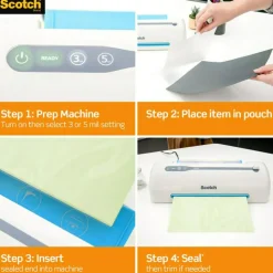 Scotch Front & Back Thermal Laminating Pouches TP5903-20, Glossy, 5.20" x 7.20", 5 mil Thick, Clear, Box Of 20 Laminating Sheets