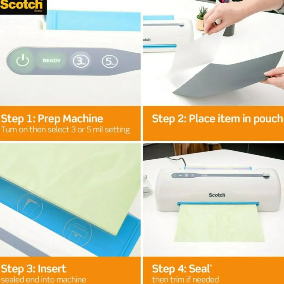 Scotch Front & Back Thermal Laminating Pouches TP5903-20, Glossy, 5.20" x 7.20", 5 mil Thick, Clear, Box Of 20 Laminating Sheets