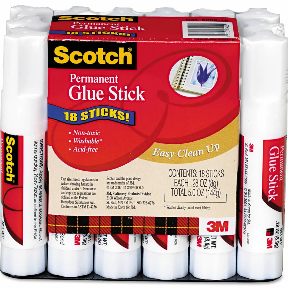 Scotch Glue Stick, .28 oz, 18-Pack - 0.28 oz - 18 / Pack - White