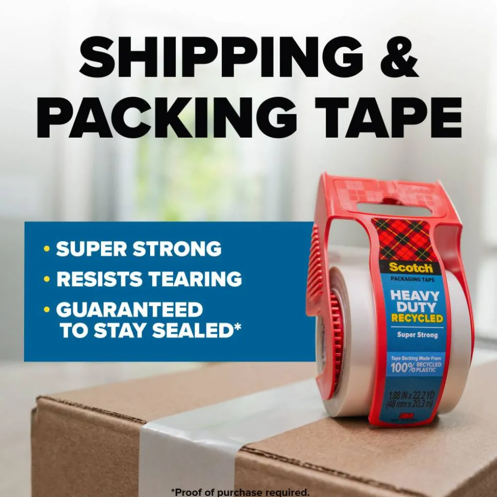 Scotch 3750 Greener Commercial Grade Packing Tape With Dispenser, 1 7/8" x 19.4 Yd., Clear