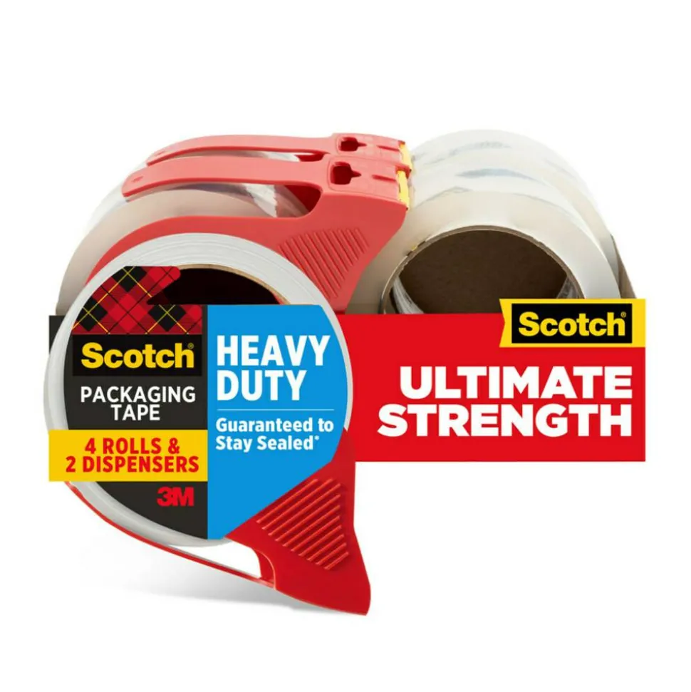 Scotch Heavy-Duty Shipping/Packaging Tape, 54.60 Yd x 1.88"W x 3.1 mil Thickness, 3" Core, Clear, 4 / Pack
