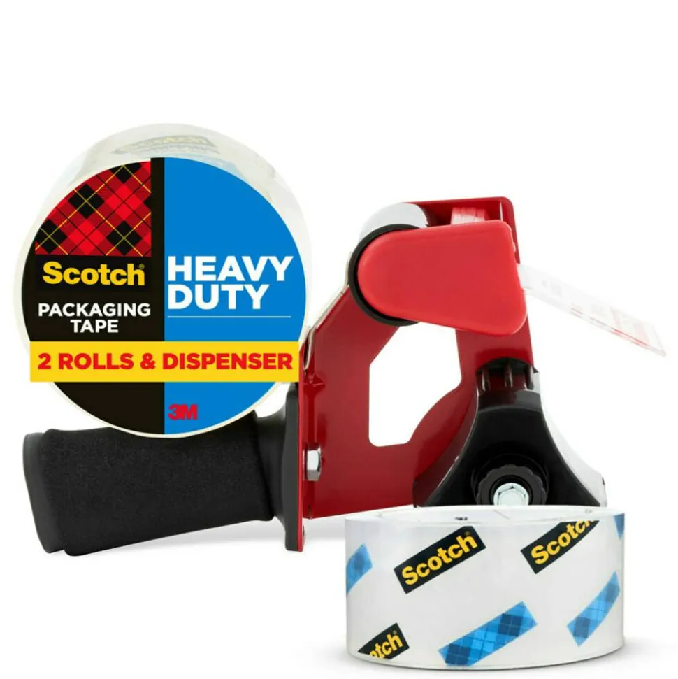Scotch Heavy Duty Shipping Packing Tape, 2 Tape Rolls with 1 Dispenser, 1 7/8 in x 54.6 yd, 3" Core, Designed - 38502ST