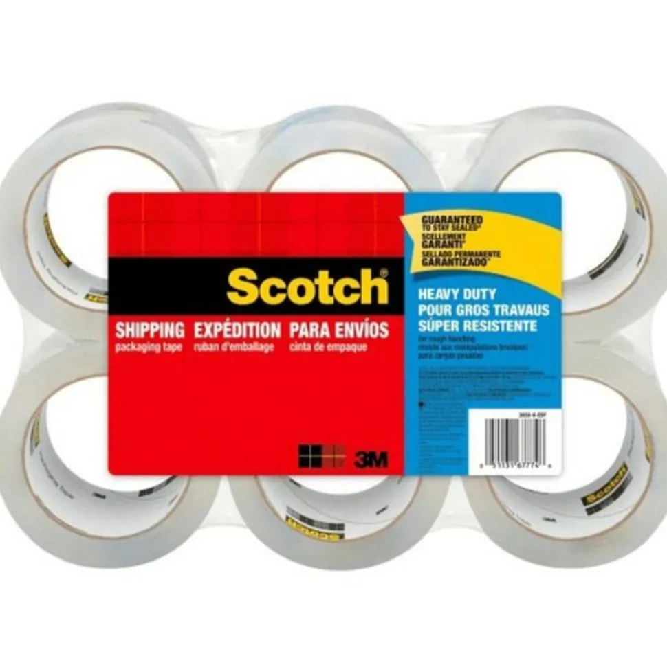 Scotch Heavy-Duty Shipping Packing Tape, 1-7/8" x 43.7 Yd., Clear, Pack Of 6 Rolls, 3850406