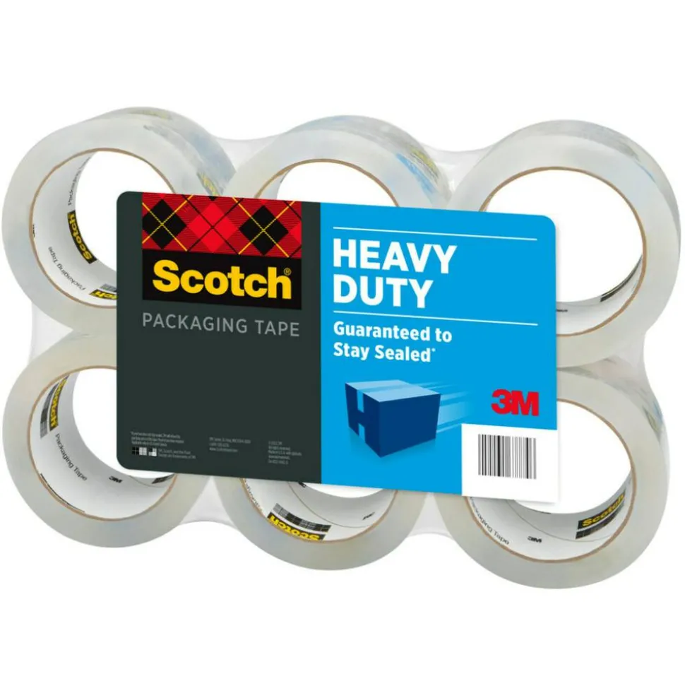 Scotch Heavy-Duty Shipping Packing Tape, 1-7/8" x 43.7 Yd., Clear, Pack Of 6 Rolls, 3850406