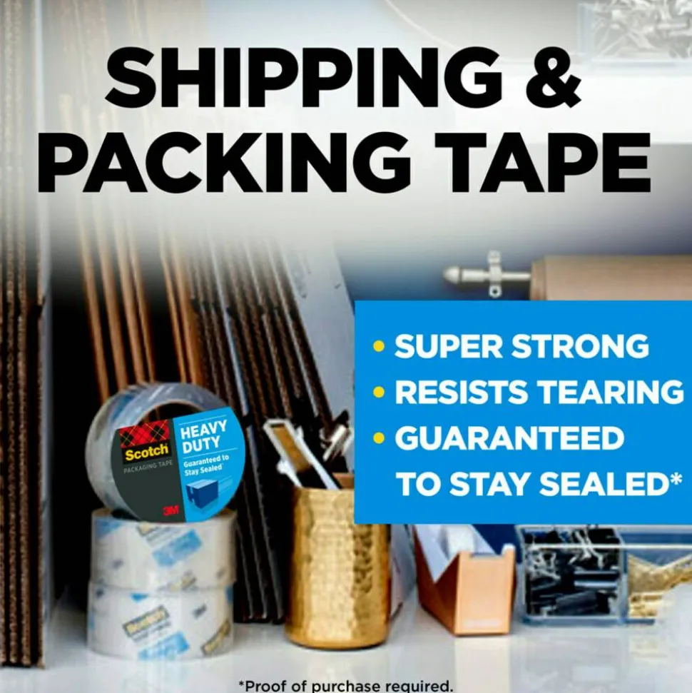 Scotch Heavy-Duty Shipping Packing Tape, 1-7/8" x 43.7 Yd., Clear, Pack Of 6 Rolls, 3850406