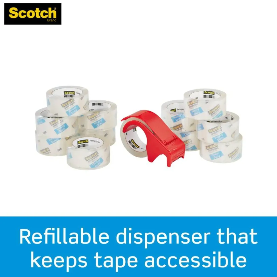 Scotch Heavy Duty Shipping Packing Tape, 12 Tape Rolls with 1 Dispenser, 1 7/8x 54.6 yd, 1" Core, Designed - 385012BD