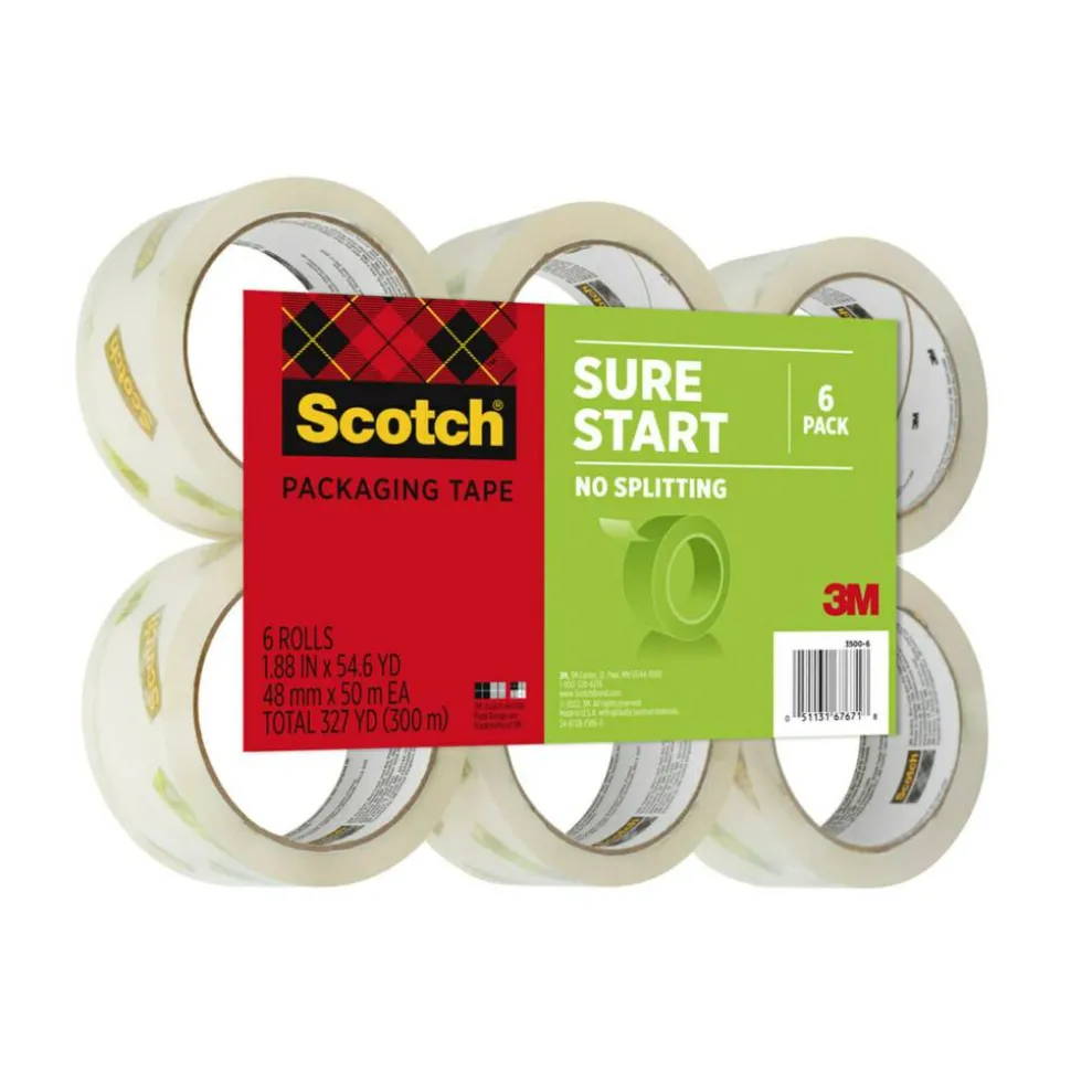 Scotch 3500 High-Performance Packaging Tape Refill Rolls, 3" Core, 1-7/8" x 54-5/8 Yd., Clear, Pack Of 6