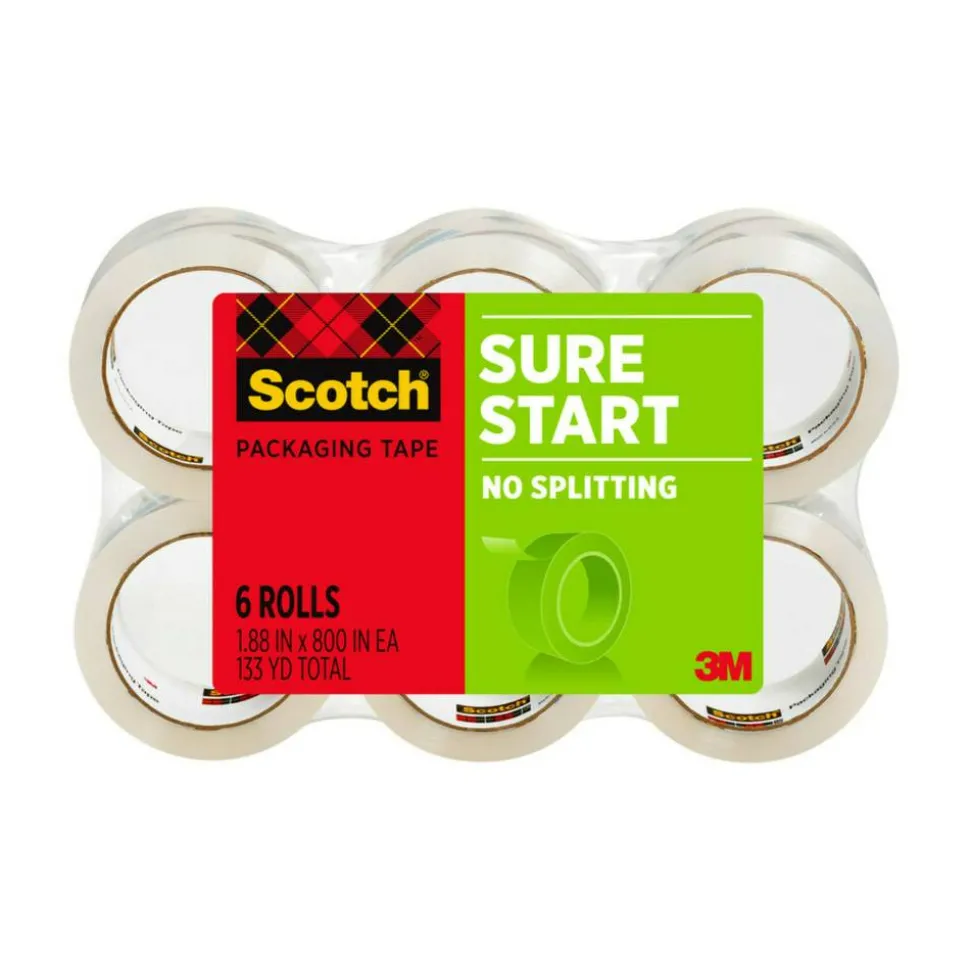 Scotch 3500 High-Performance Packaging Tape Refill Rolls, 3" Core, 1-7/8" x 54-5/8 Yd., Clear, Pack Of 6