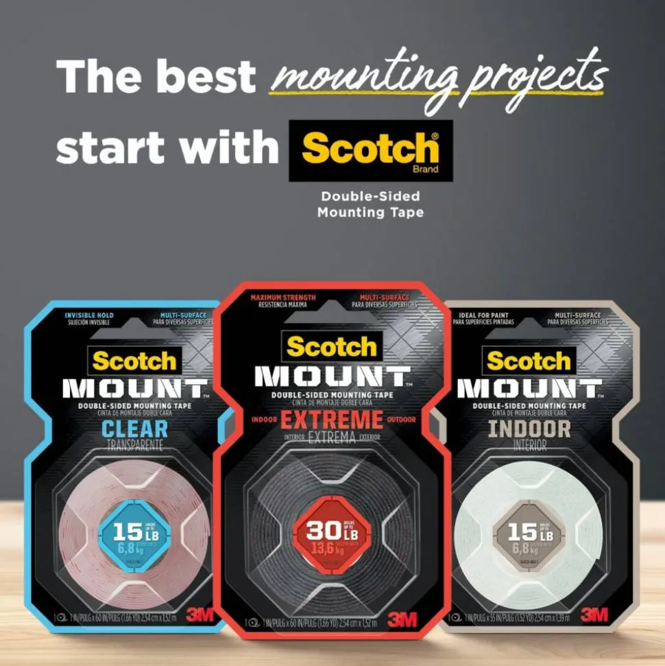 Scotch Indoor Double-Sided Mounting Tape , 0.5 in x 80 in (1.27 cm x 2.03 m)