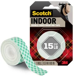Scotch Indoor Double-Sided Mounting Tape , 0.5 in x 80 in (1.27 cm x 2.03 m)