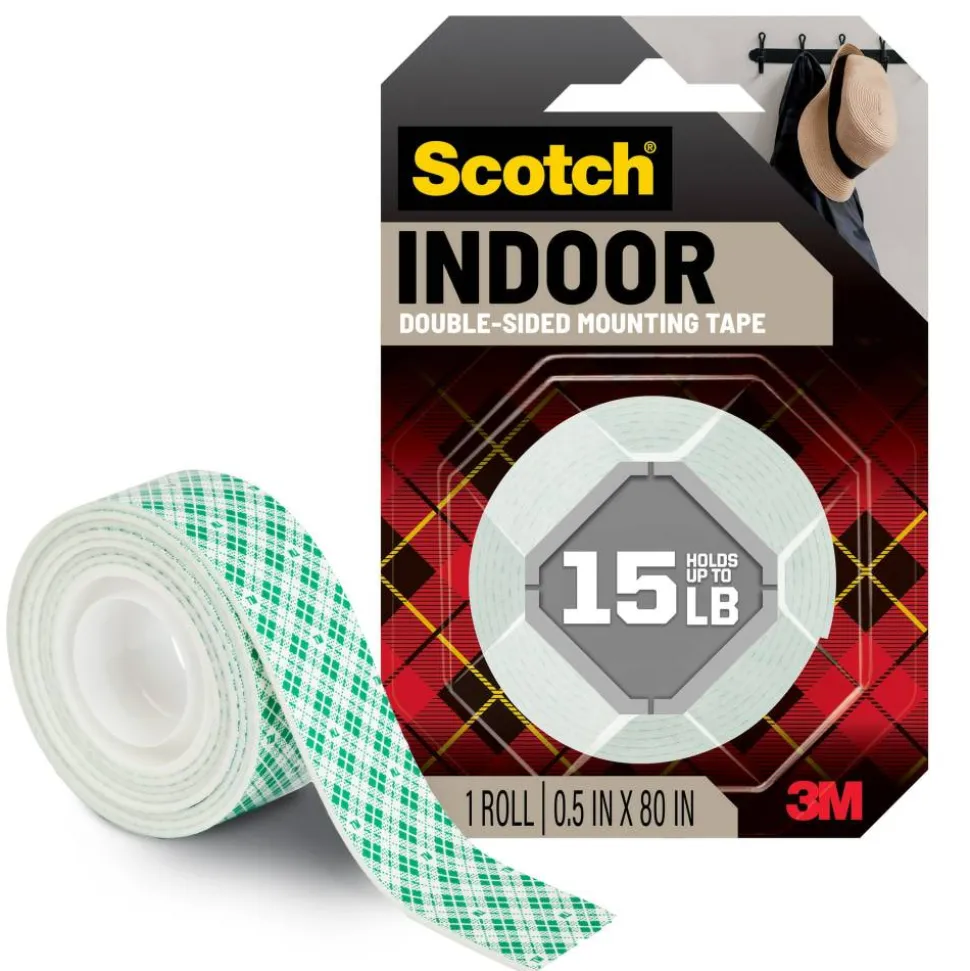 Scotch Indoor Double-Sided Mounting Tape , 0.5 in x 80 in (1.27 cm x 2.03 m)