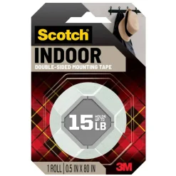 Scotch Indoor Double-Sided Mounting Tape , 0.5 in x 80 in (1.27 cm x 2.03 m)