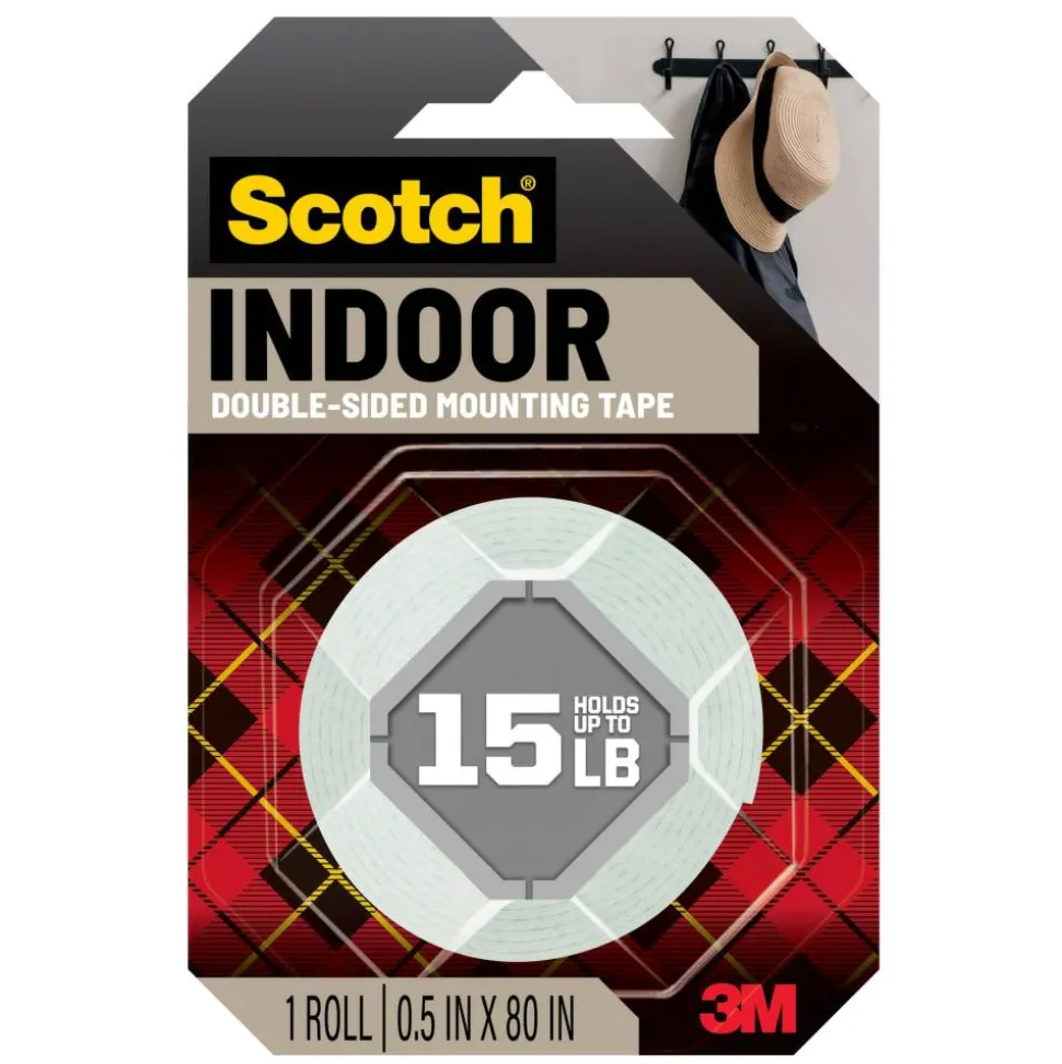 Scotch Indoor Double-Sided Mounting Tape , 0.5 in x 80 in (1.27 cm x 2.03 m)