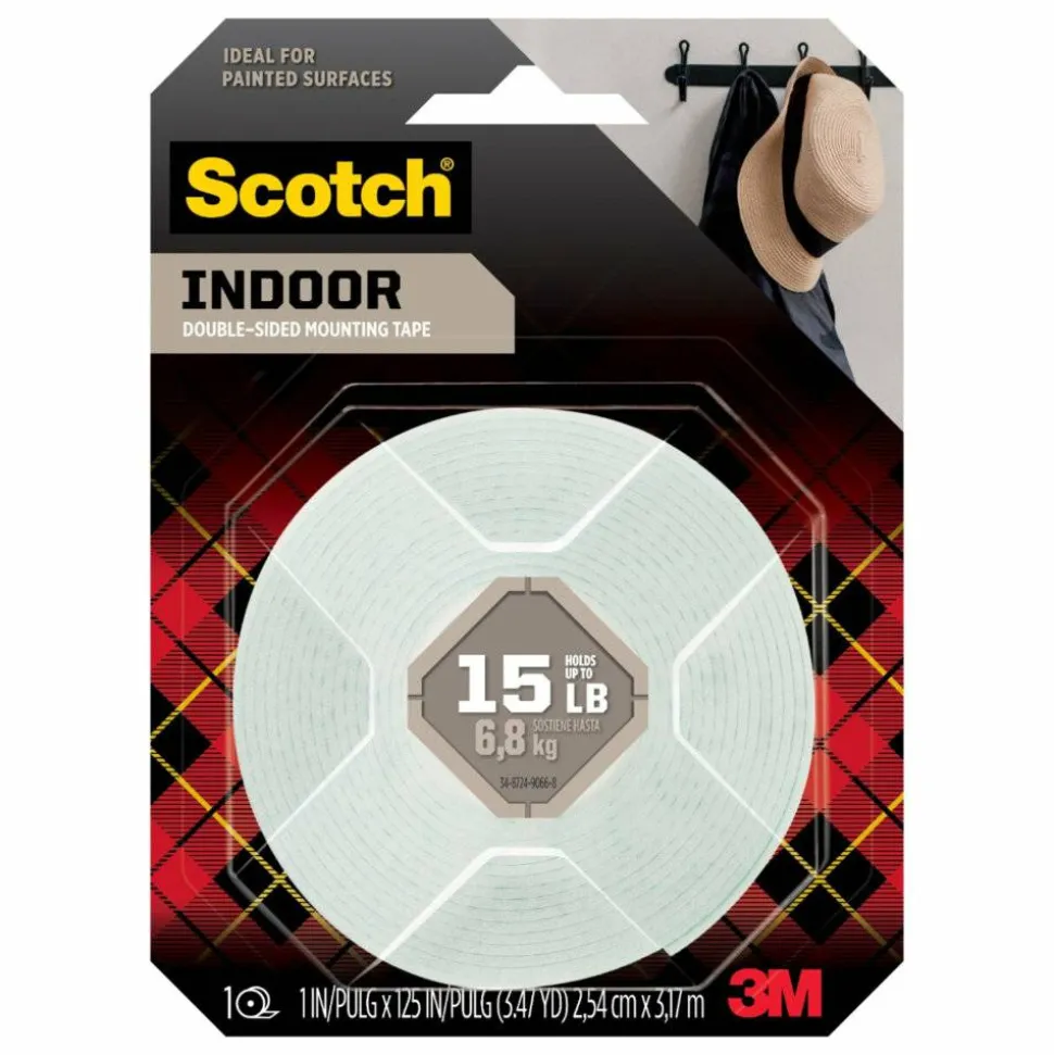 Scotch Indoor Double-Sided Mounting Tape , 1 in x 125 in (2.54 cm x 3.17 m)