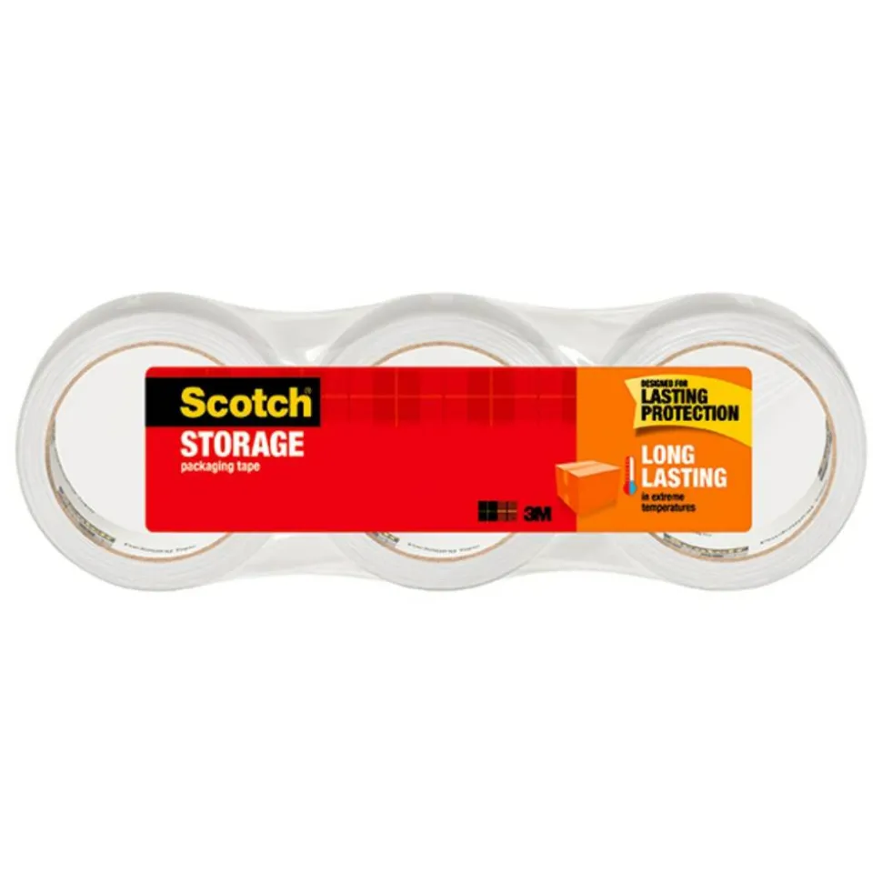 Scotch Long Lasting Storage Packaging Tape - 54.60 yd Length x 1.88" Width x 2.4 mil Thickness - 3" Core - Clear - Acrylic - 3 Roll