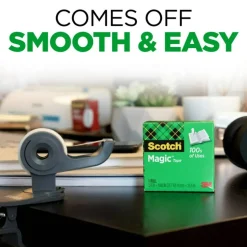 Scotch Magic Tape, Invisible, 3/4 in. x 1000 in., 4 Tape Rolls, Clear, School Supplies and College Essentials for Students and Teachers