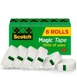 Scotch Magic Tape, Invisible, 6 Tape Rolls, 3/4 in x 1296 in, Home Office Supplies and School Supplies for College and Classrooms