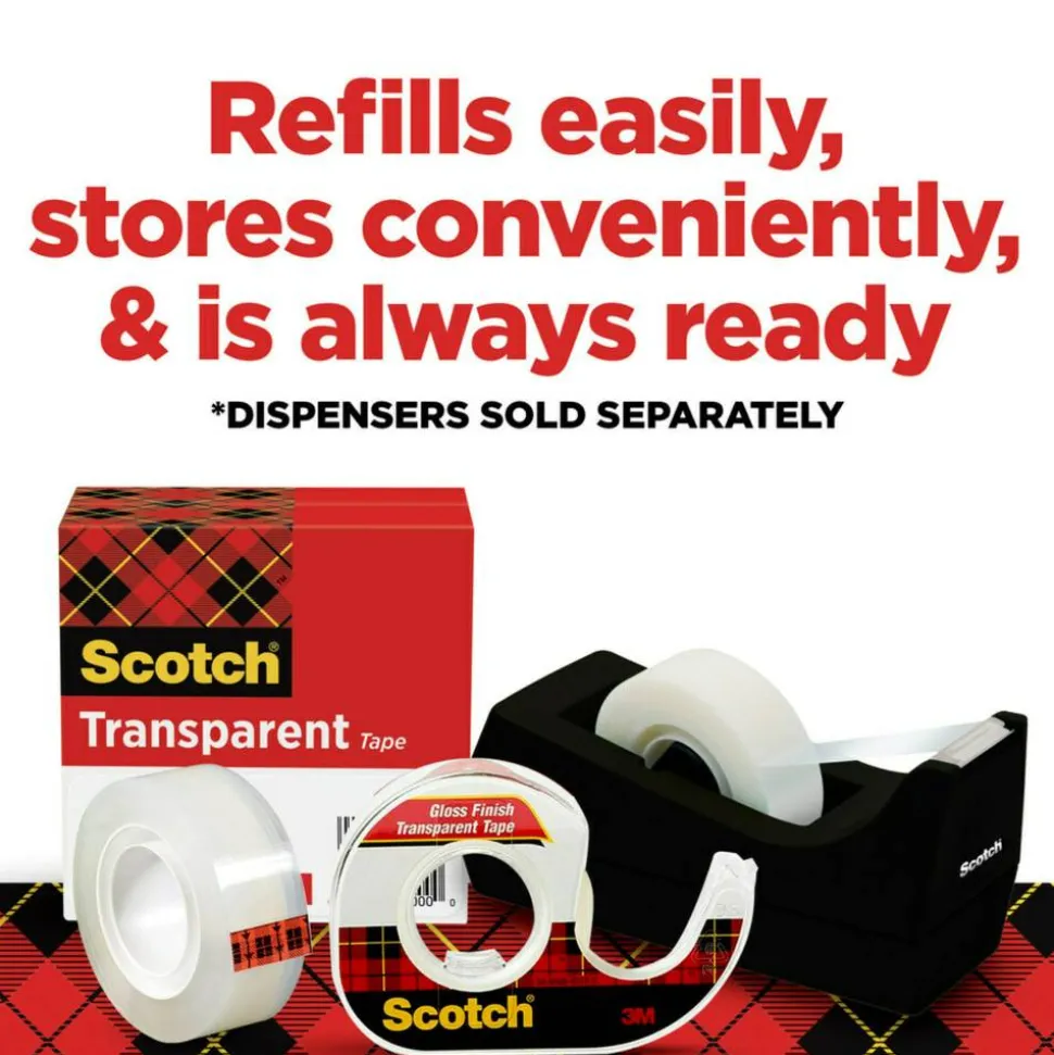 Scotch Magic Tape with Dispenser, Invisible, 3/4 in. x 1000 in.,12 Tape Rolls, Clear, School Supplies and College Essentials for Students