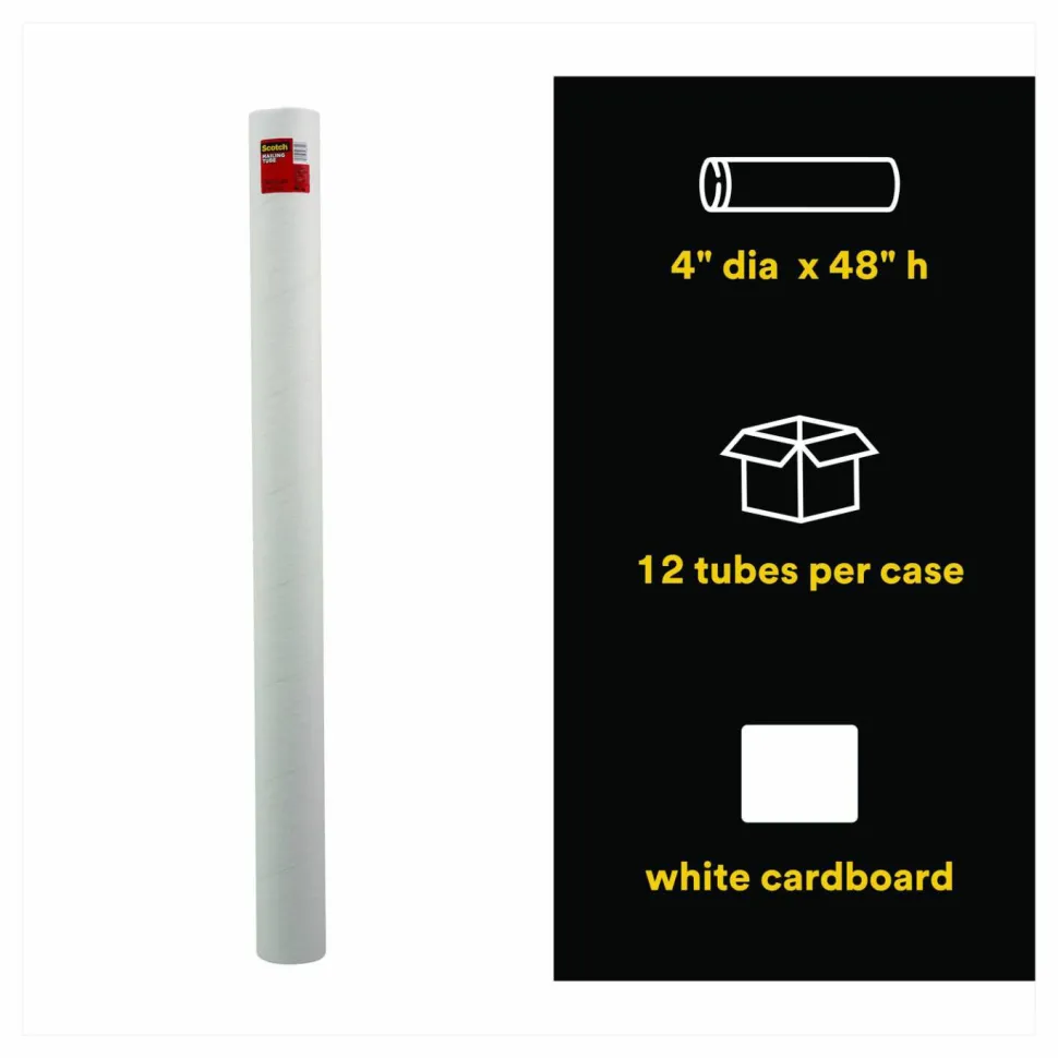 Scotch Mailing Tube, 48" Long, 4" Diameter, White, 12/Carton