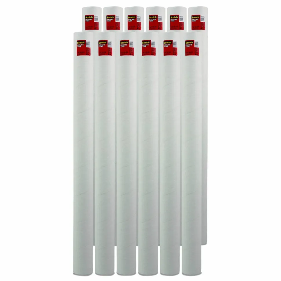Scotch Mailing Tube, 48" Long, 4" Diameter, White, 12/Carton