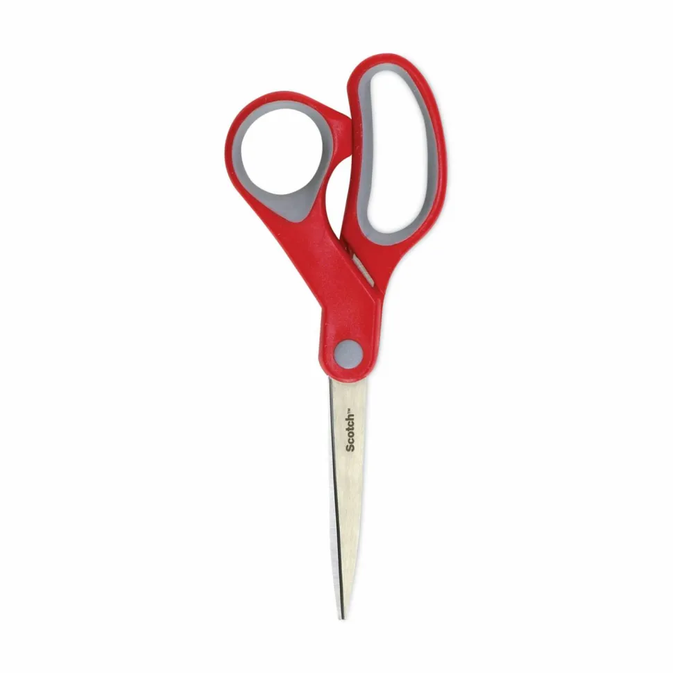 Scotch Multi-Purpose Scissors, 8" Long, 3.38" Cut Length, Straight Gray/Red Handle