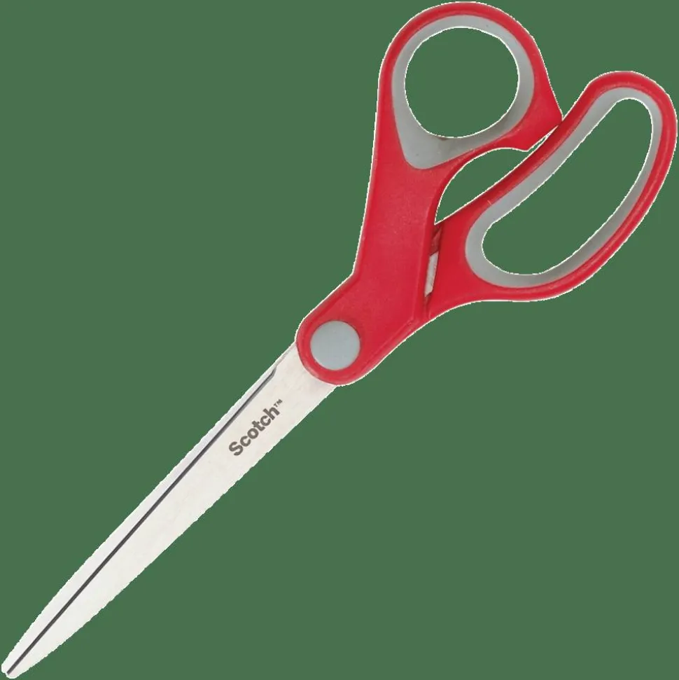 Scotch Multi-Purpose Scissors, 8" Long, 3.38" Cut Length, Straight Gray/Red Handle