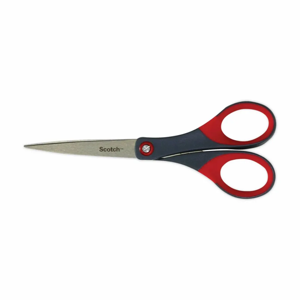 Scotch Precision Scissors, 7" - 7" Overall Length - Left/Right - Stainless Steel - Red, Gray - 1 Each