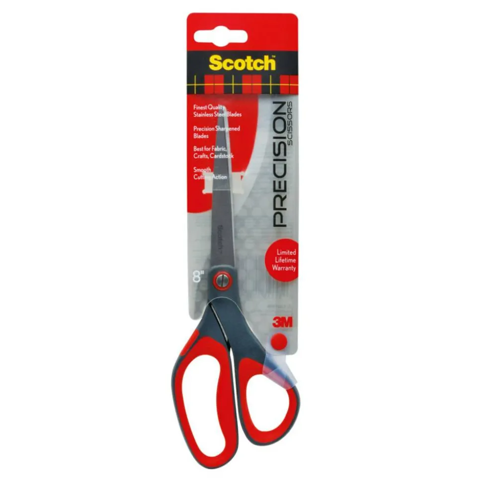 Scotch Precision Scissors, 8", Pointed, Gray/Red