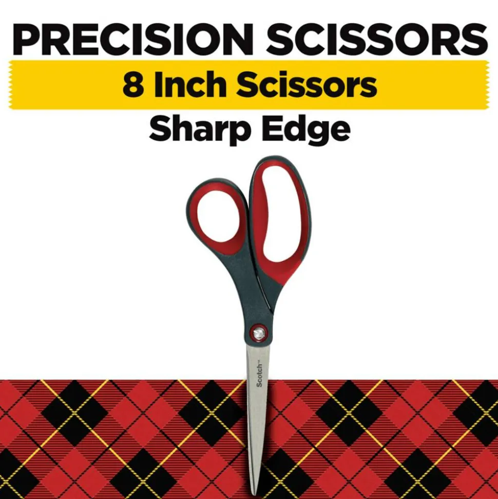 Scotch Precision Scissors, 8", Pointed, Gray/Red