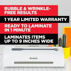 Scotch Rapid Thernal Laminator, 1 Thermal Laminator, 50 Laminating Pouches, 8.9 IN x 11.4 IN