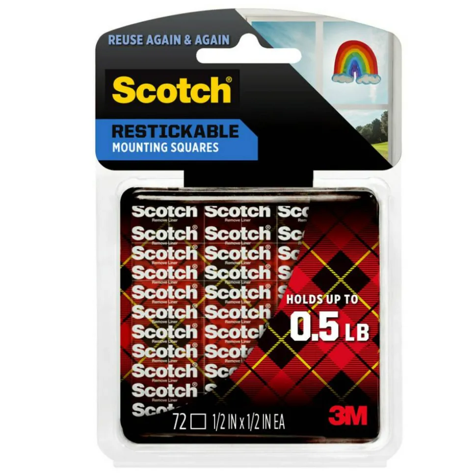 Scotch Restickable Mounting Squares , 1/2 in x 1/2 in (1.27 cm x 1.27 cm) 72/pk