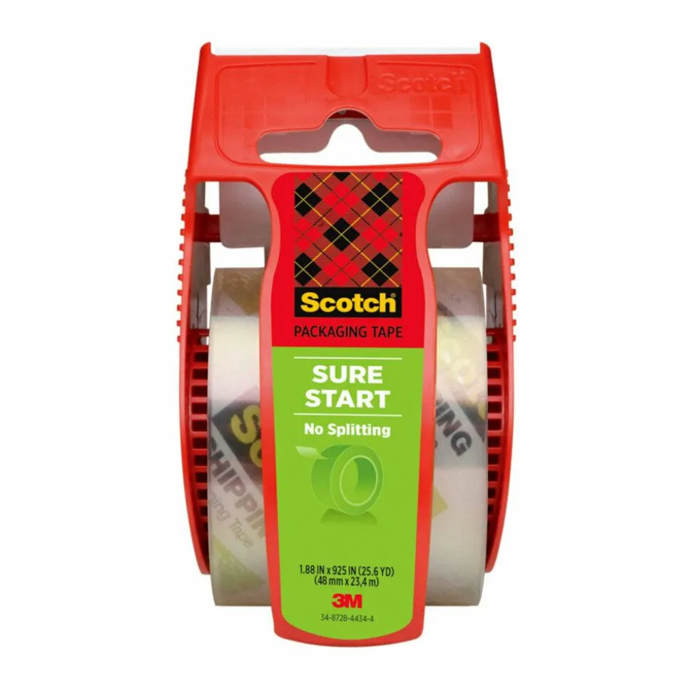 Scotch Sure Start Easy Unwind Packaging Tape, 22.20 Yd x 1.88"W x 2.6 mil x 1.50" Diameter, 1 1/2" Core, Clear, 1 Roll